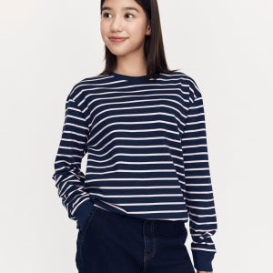 [지오다노] NEW 주니어 헤비 코튼 스트라이프 긴팔 티셔츠 025912 03025912