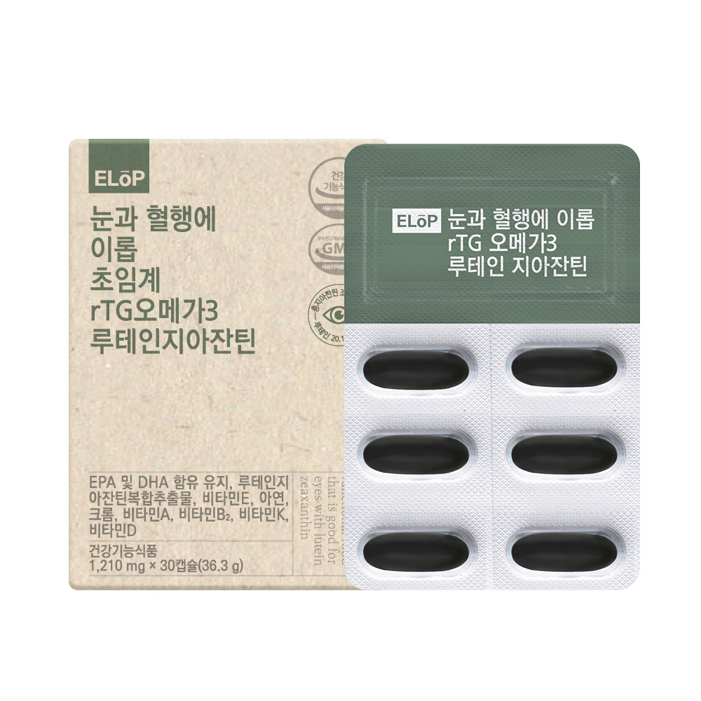 눈과 혈행에 <b>이롭</b> rTG <b>오메가3</b> 루테인 지아잔틴  30정  1박스