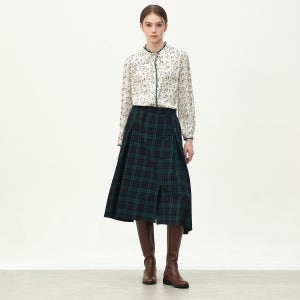 [키이스] 코튼 체크 언발 버튼 스커트 KE25A1FRK2849