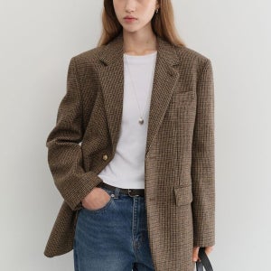 [던스트] UNISEX CLASSIC 2 BUTTON WOOL BLAZER [BROWN CHECK]