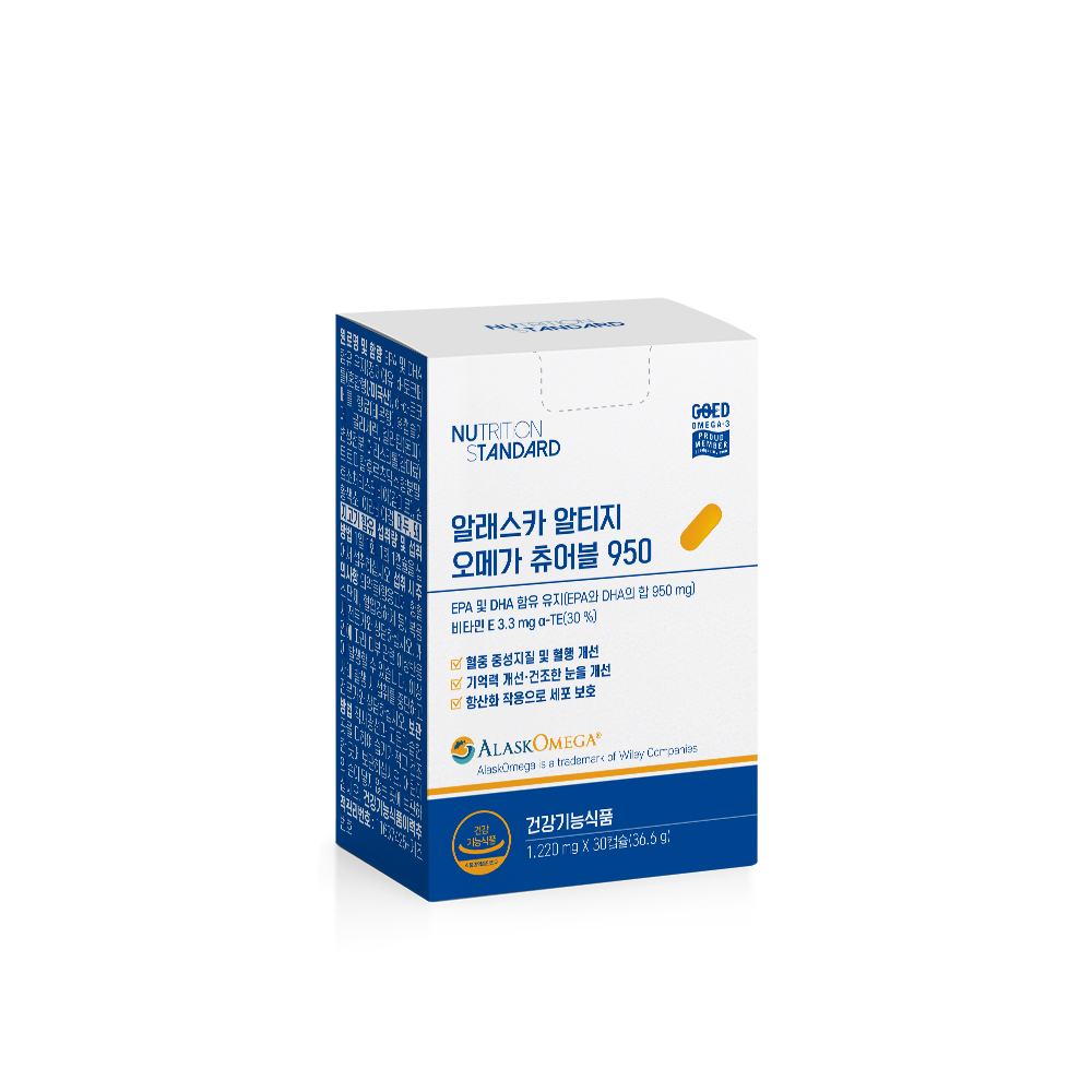 뉴트리션 알래스카 알티지 <b>오메가3</b> 츄어블 <b>950</b>  1220<b>mg</b> x 30캡슐, 1개