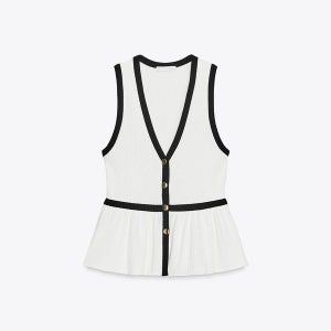 자라 골지 버튼 탑 4770/168 BLACK / WHITE