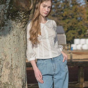 [르니나] GANAEL round collar puff tencel shirt_WHITE