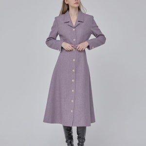 [쥴리앤칼라] 24 FW 칼라107 디어 플레어 롱 퀸 트위드원피스 헤링본 퍼플