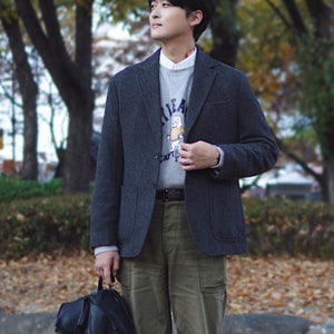 [헤지스 남성] [시즌오프]차콜그레이 트위드 헤링본 울 자켓 HZJA5D403CG