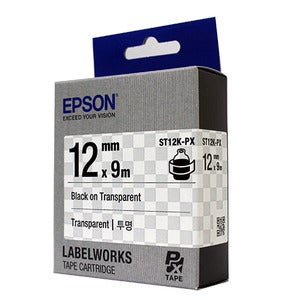 정품[엡손 EPSON] 라벨테이프/ST12K/ST12K-PX (12mm 투명바탕/검정글씨)/LW-K200BL,OK730,LW-C410,OK1000P,LW-K600,LW-K460,O