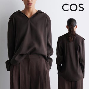 코스 니트 와이드 칼라 블라우스 티셔츠 브라운