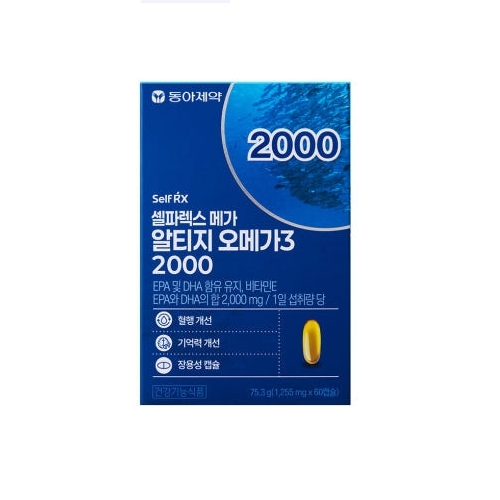 동아제약 셀파렉스 메가 알티지 오메가3 2000 1255mg x 60캡슐, 1개