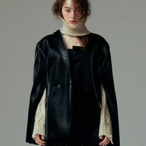 므아므 Origami Vegan Leather Layered Jacket