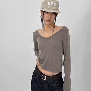 긴소매티셔츠 [MADE] 시에로 와이드 브이넥 긴팔티