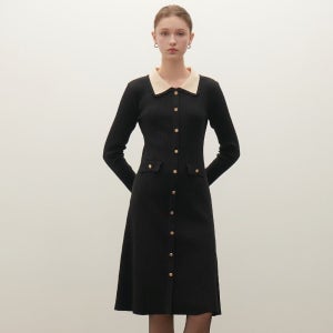 샤틴 [12/2 예약배송]골드 버튼 골지 원피스 O254T912