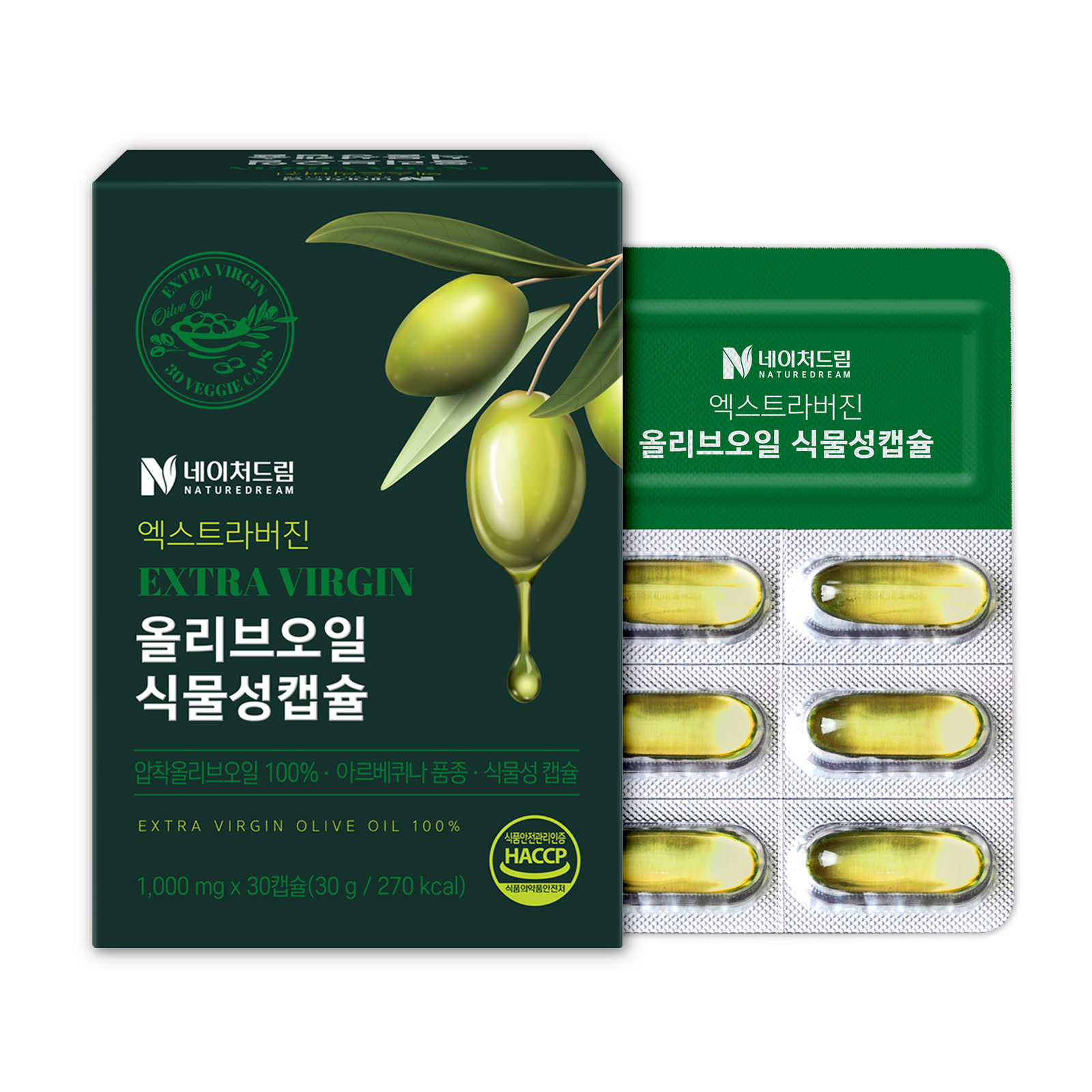 <b>네이처드림</b> 엑스트라버진 올리브오일 식물성캡슐 1000mg x 30캡슐, 2개