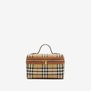 Burberry 체크 배니티 백, 아카이브 베이지/브라이어 브라운