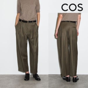 코스 바지 배럴 플리츠 레그 울 팬츠 카키