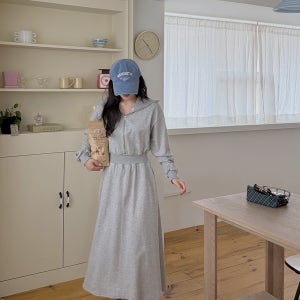 [EVELLET]가엔드 카라 허리밴드 롱원피스