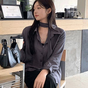 [44-120][세련미🌟] 투 라인 스카프 블라우스