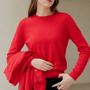 [주느세콰] [100  Cashmere]  시그니처 크루넥 캐시미어 풀오버  레드 - 레드