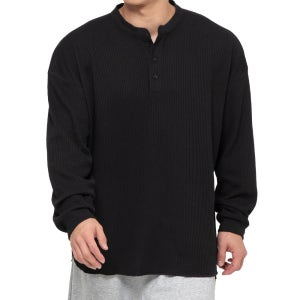아던트, 헤비 와플 헨리넥 오버핏 긴팔(블랙)