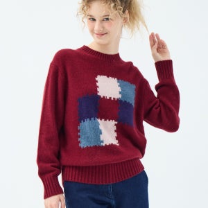 [유닛] 라쿤 블렌드 퍼즐 모티브 크루넥 벨리스 풀오버 (UFKKCN41FN-WINE) UFKKCN41FN-77