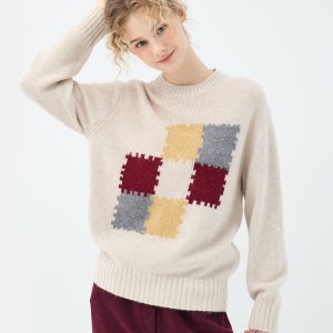 [유닛] 라쿤 블렌드 퍼즐 모티브 크루넥 벨리스 풀오버 (UFKKCN41FN-L/BEIGE) UFKKCN41FN-12