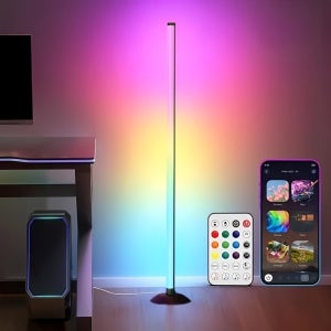 스마트 RGBIC 1개 LED 코너 플로어 램프 앱 및 리모컨 제어, 음악 싱크 DIY 색상 변경 무드 조명 모던 코너 램프 거실 침실 게임룸용, 할로윈 크리스마스 생일 선물