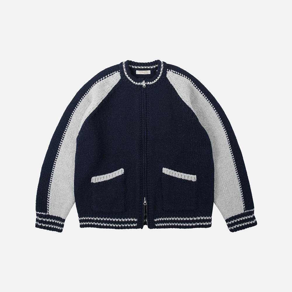[프리즘웍스] Wool varsity zip up cardigan _ navy