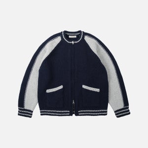 [프리즘웍스] Wool varsity zip up cardigan _ navy