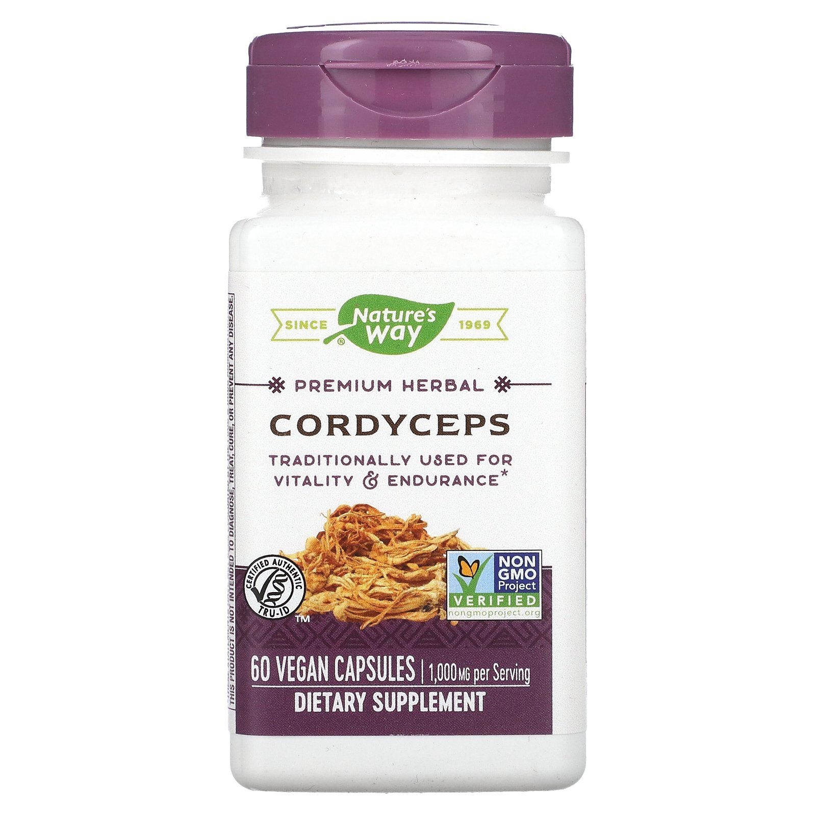 <b>네이쳐스웨이</b> <b>Nature’s Way</b>, Cordyceps, 60 Vegan Capsules 500 mg per Capsule