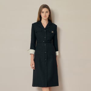 [JJ지고트] 글리터 버튼업 테일러드 칼라 롱 원피스 (BLACK) GRAM0OP921