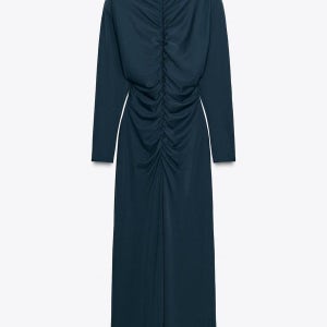 자라 테크니컬 셔링 롱 하이넥 패드 원피스 5039/843 MIDNIGHT BLUE