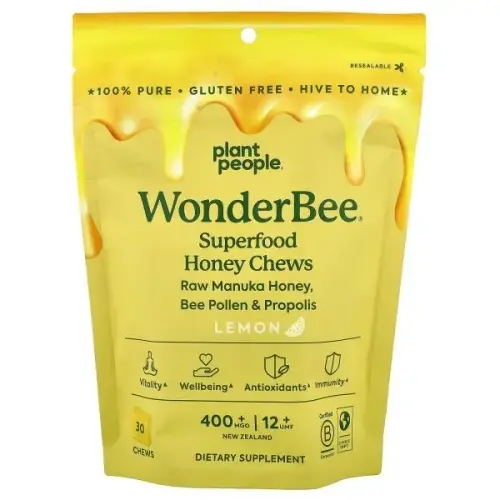 <b>플랜트</b> 피플 원더비 슈퍼푸드 꿀 <b>허니</b> 츄 레몬 MGO 400 30 Plant People WonderBee Superfood Honey Chews