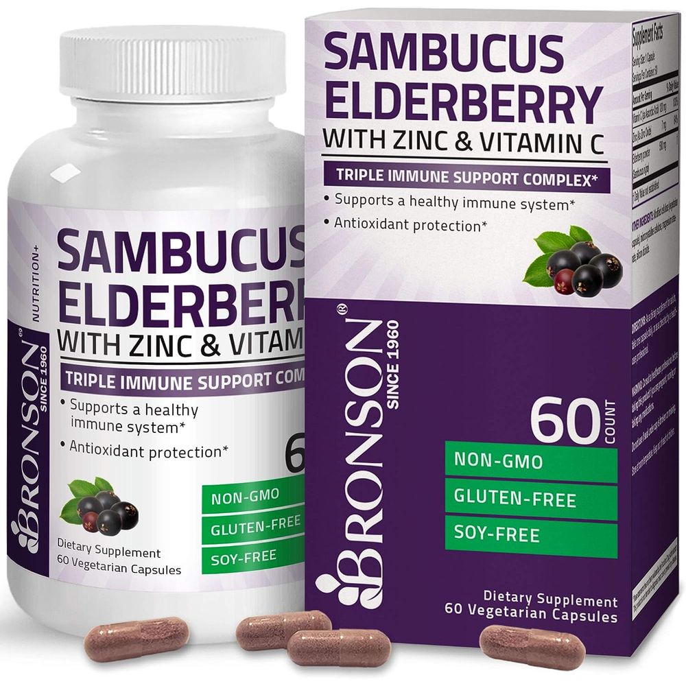미국 브론슨 삼부커스 <b>엘더베리 500mg</b> 비타민C 아연 함유 60베지캡슐