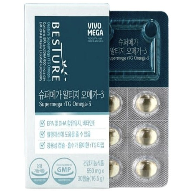 베스처 슈퍼메가 rTG 알티지 <b>오메가3</b> 550mg x 30캡슐  1개  30회분