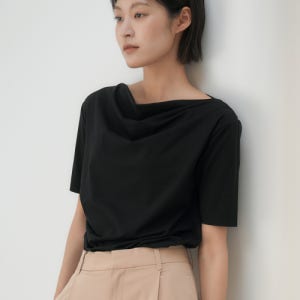 [와이잭] W_모어텐션 드레이프 셔링 반소매 져지 블라우스(120gsm) LJT2026 LJT2026
