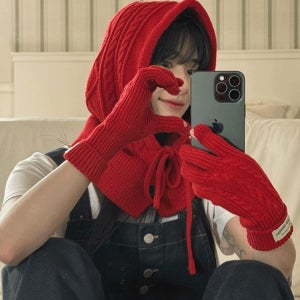 내일도착 반다나/두건 [SET구성] 꽈배기 니트 버튼 바라클라바 장갑 방한 세트 6color