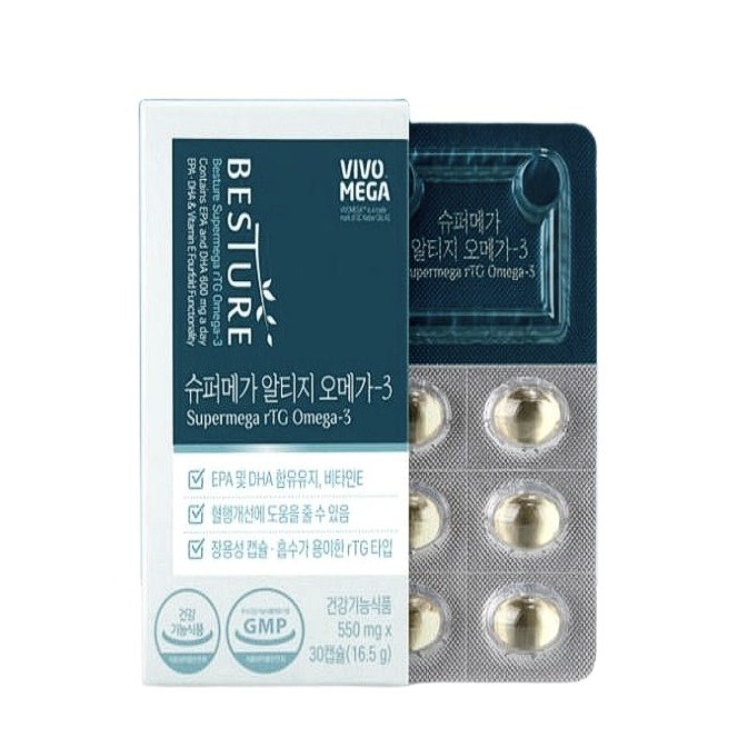 베스처 슈퍼메가 rTG 알티지 <b>오메가3</b> 550mg x 30캡슐  2개  30회분