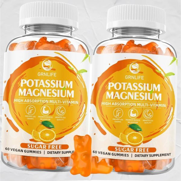 성인용 칼륨 구미 마그네슘 다리 경련 면역 건강용 무설탕 비건 오렌지 맛 - Grn라이프  1개