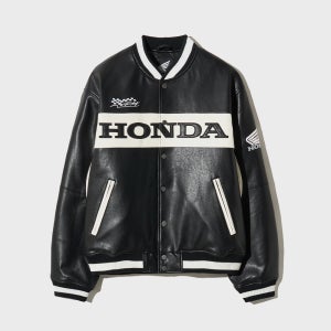 [혼다 모터사이클] Wappen Leather Varsity Jacket_Black