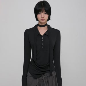 [플레어업] Asymmetrical Draped Shirt (FL-186_Black)