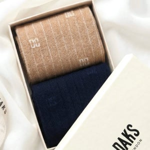 [닥스 여성] 베이지블랙 DD로고 면혼방 중목 양말 2종 세트 DLSS5D901MU