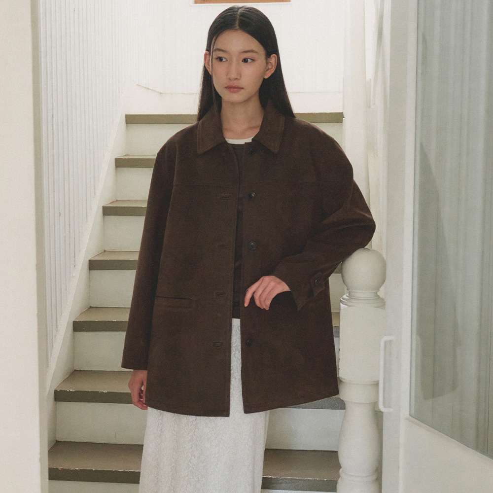 [링서울] oversized suede half coat-brown
