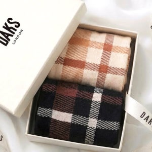 [닥스 여성] 아이보리블랙 체크 면혼방 중목 양말 2종 세트 DLSS5D902MU