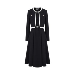 [JJ지고트] 글리터 배색 플레어 원피스 +재킷 세트 (BLACK) GRAM0OP911