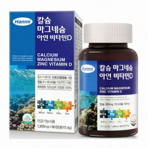 <b>한미헬스케어 칼슘</b> 마그네슘 아연 비타민D 90정(고급 아연 보충제)1상자