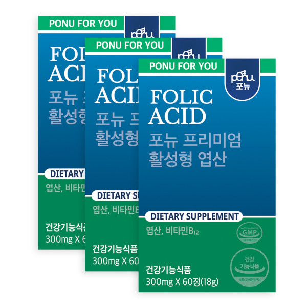 포뉴 포뉴 프리미엄 활성형 <b>엽산</b> 300mg x 60캡슐 x 3박스