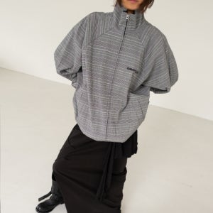 [에스이오] OVERSIZED CHECK TRACK JACKET SEO25FJU01BK