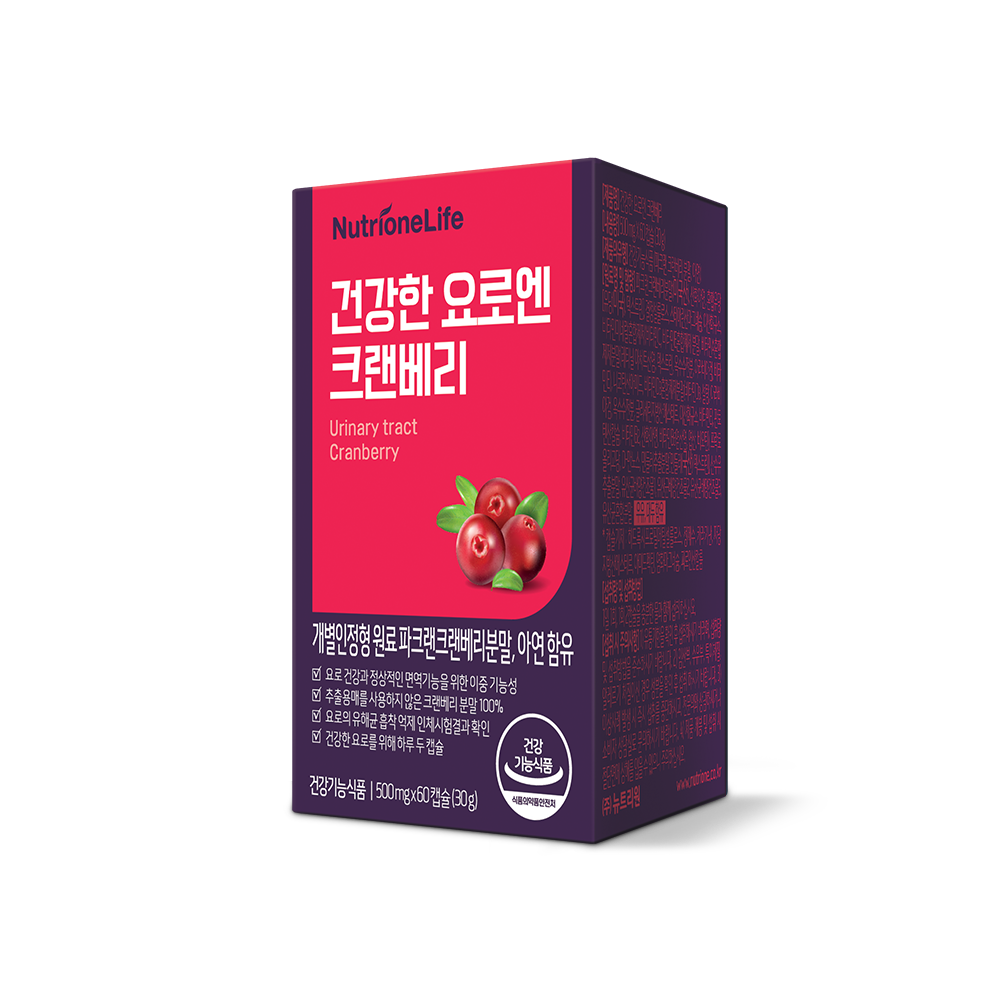 뉴트리원 건강한 요로엔 <b>크랜베리</b> 500mg x 60캡슐, 3개