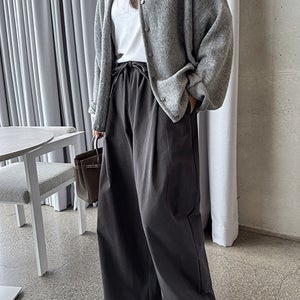 로운 절개 와이드 밴딩 팬츠