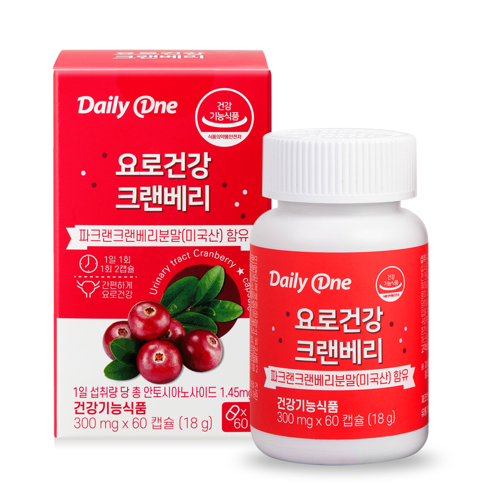 데일리원 요로건강 <b>크랜베리 300mg</b> x 60캡슐, 1개