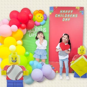 레고 포토존 세트 07 / 레인보우 풍선 가랜드 생일 어린이날 블럭 대형 판넬 포토존 꾸미기